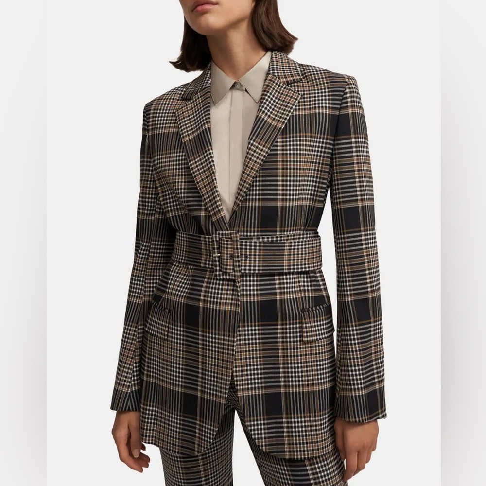 Theory Plaid Blazer in Black and Brown